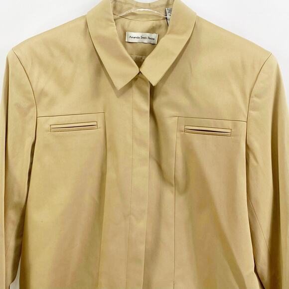 90s Vintage AMANDA SMITH PETITE Tan Collared Jacket - Picture 5 of 9